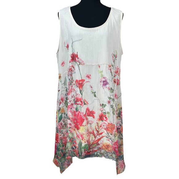 Calstyle Tops - Calstyle White Coral Floral Sleeveless Lined Babydoll Tunic Top Size 2X